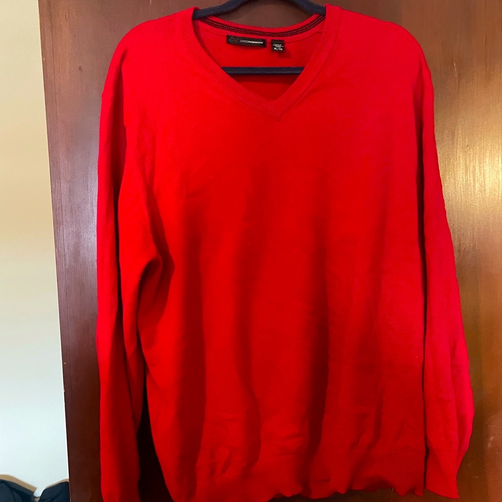 Vibrant Red V-Neck Greg Norman Cotton Sweater